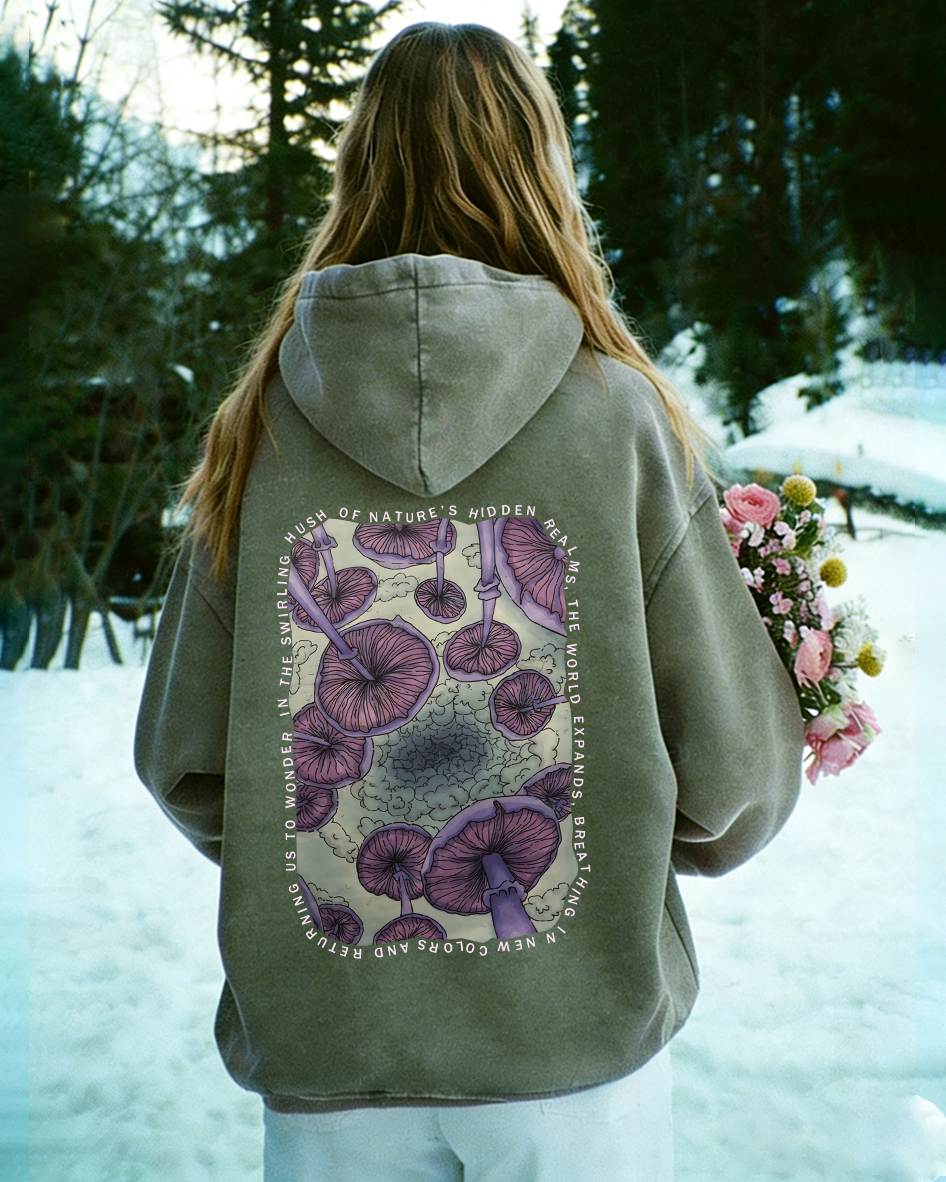 Mystic Mushroom Hush Of Nature's Hidden Double Sided Washed Hoodie