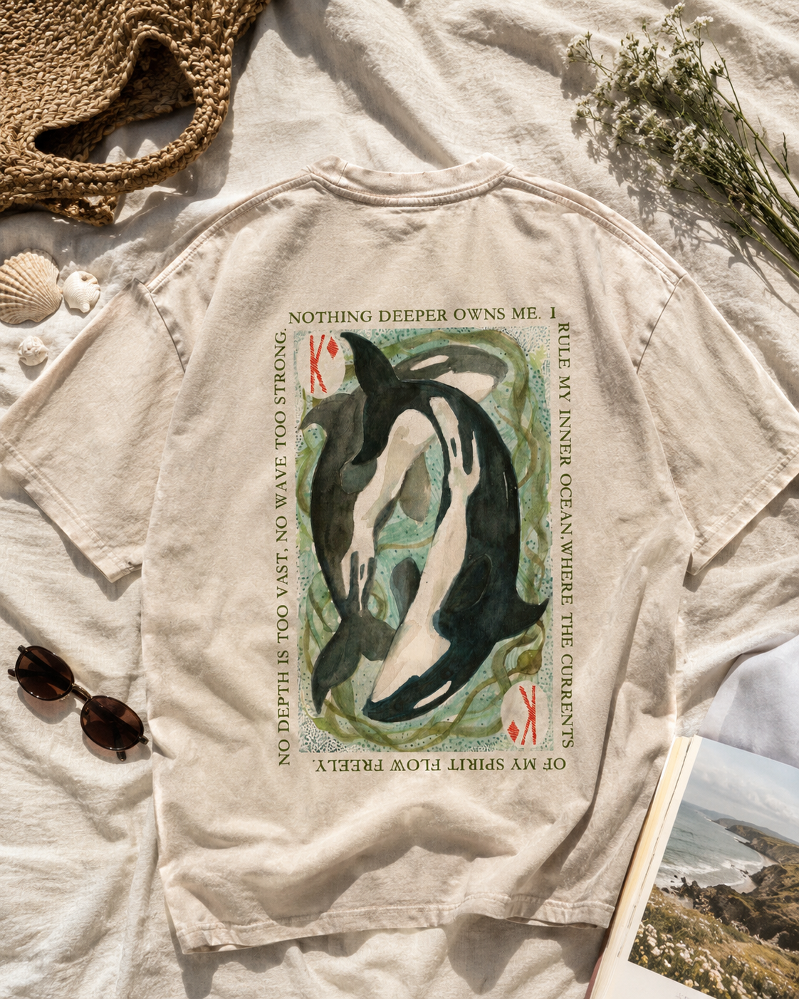 Retro Whale Tarot Double Sided Washed T-shirt